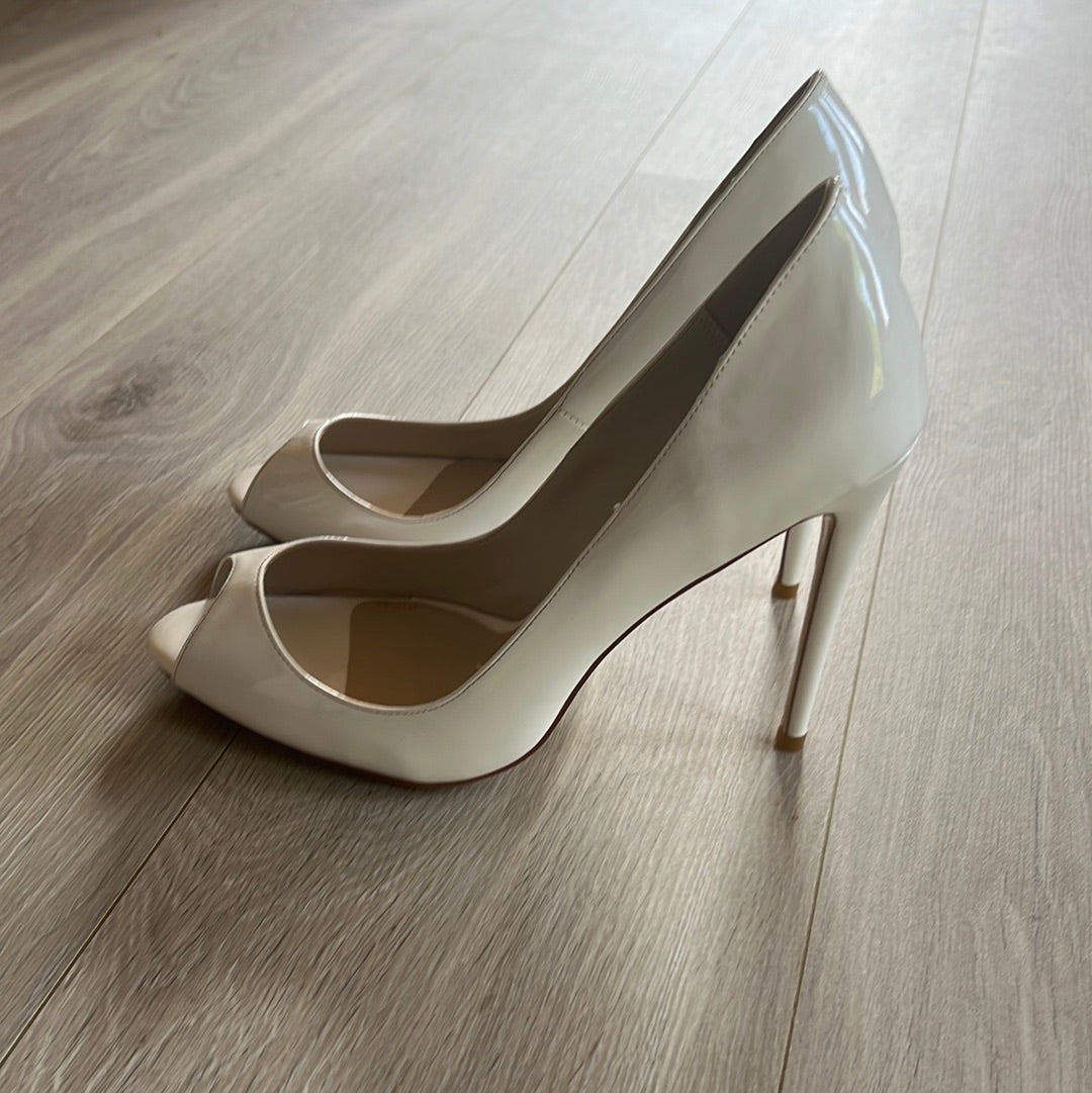White Patent leather Peeptoe Pumps