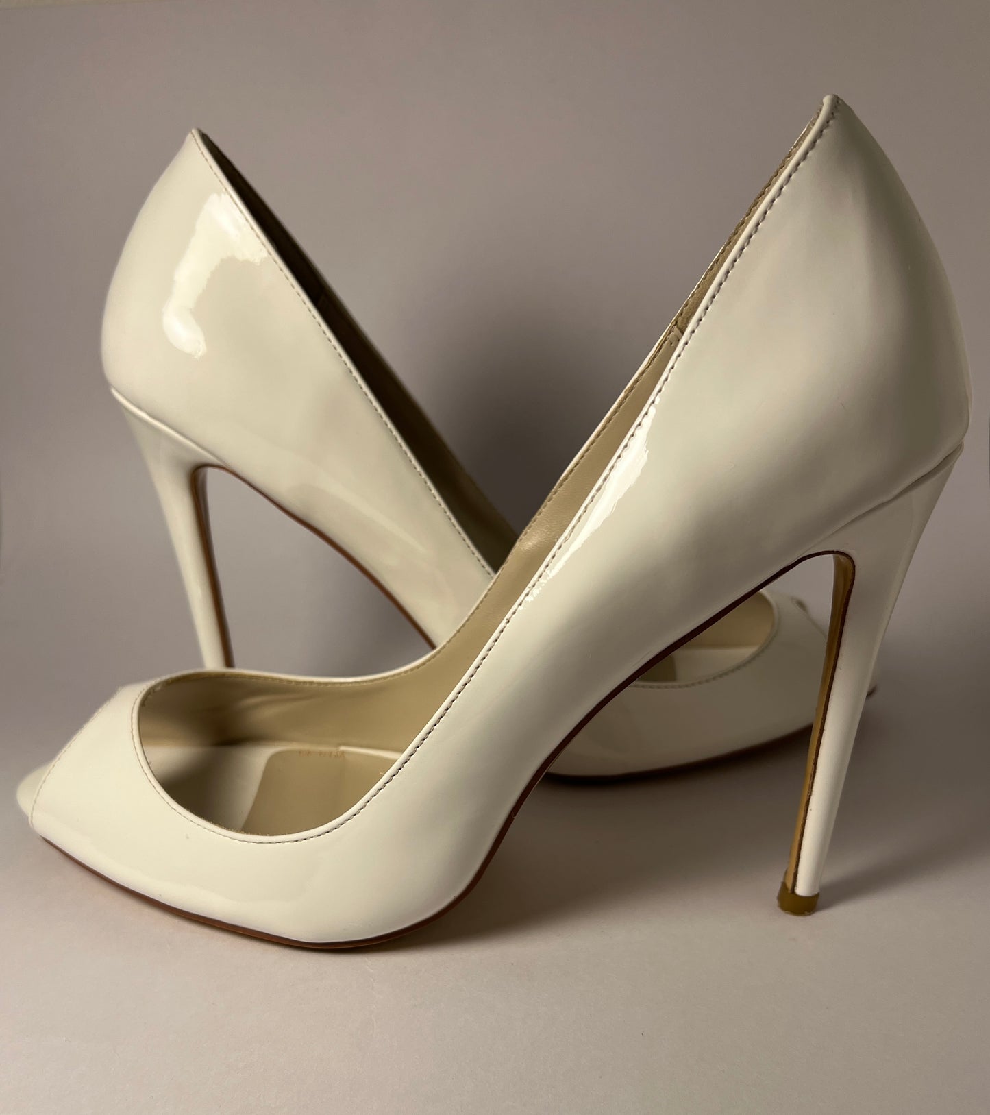 White Patent leather Peeptoe Pumps