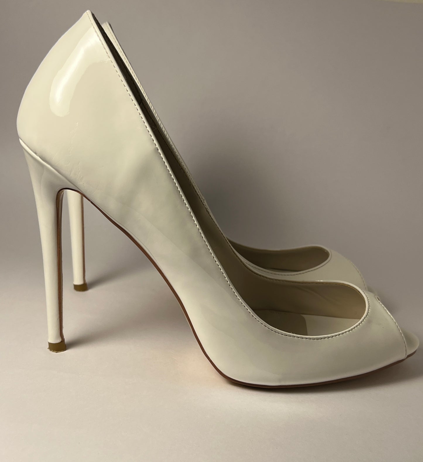 White Patent leather Peeptoe Pumps