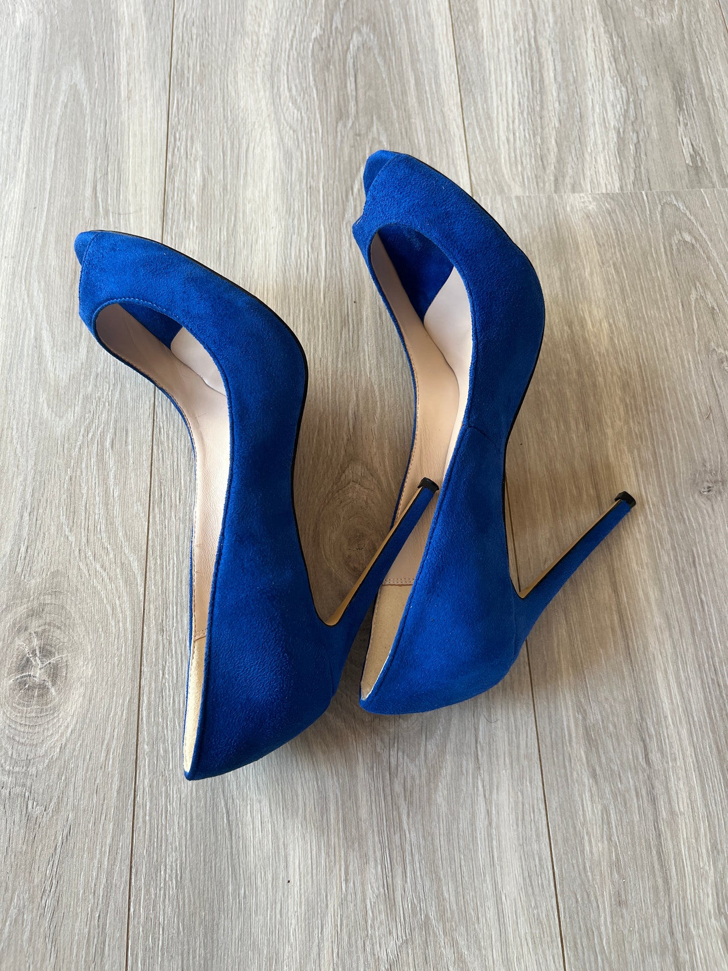 Faux Suede Peeptoe Pumps