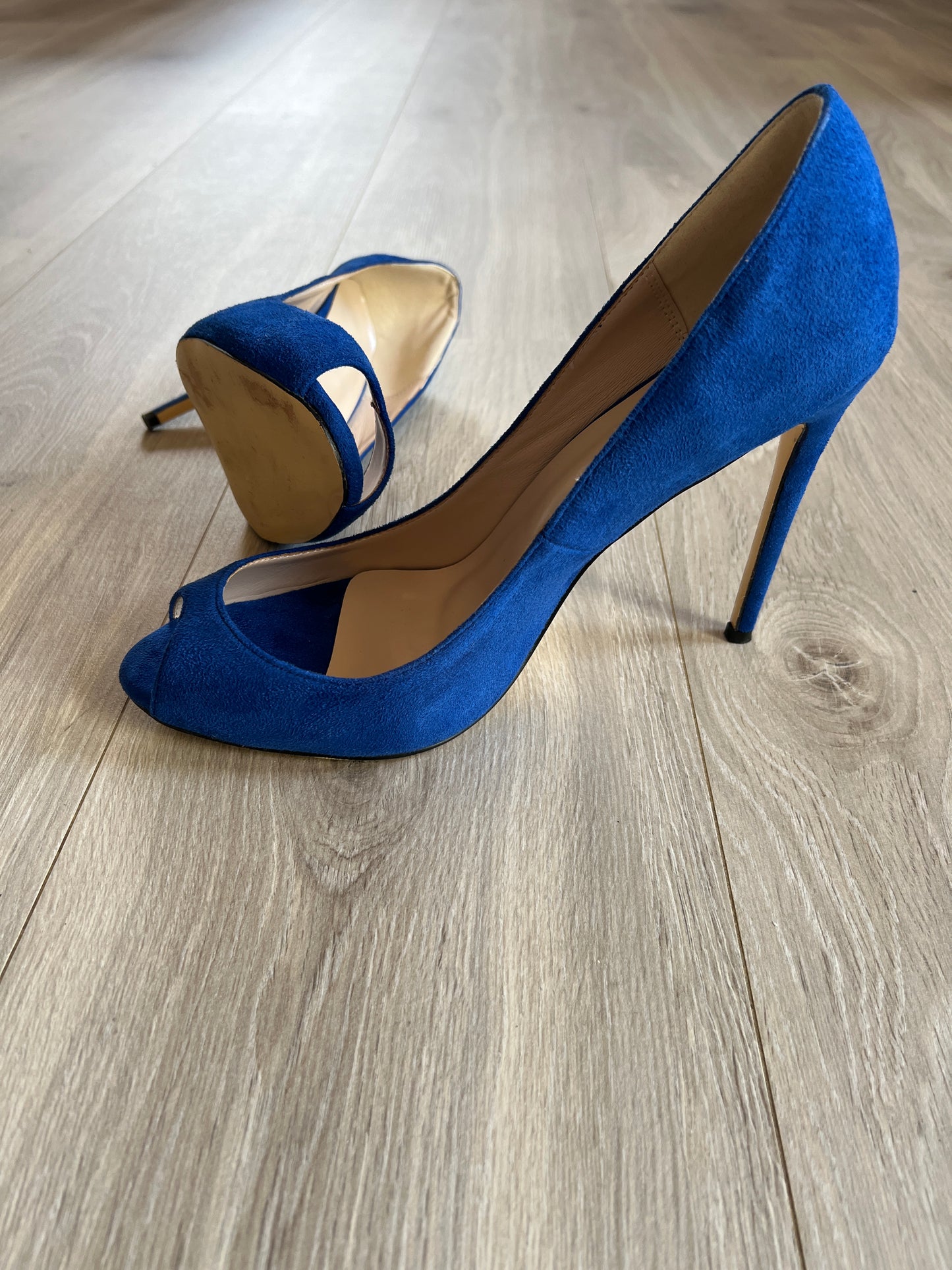 Faux Suede Peeptoe Pumps