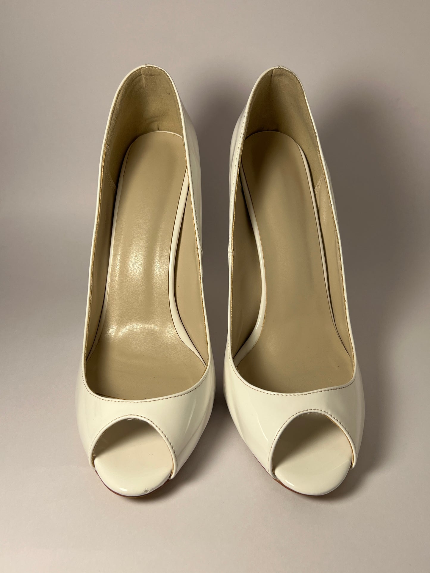 White Patent leather Peeptoe Pumps