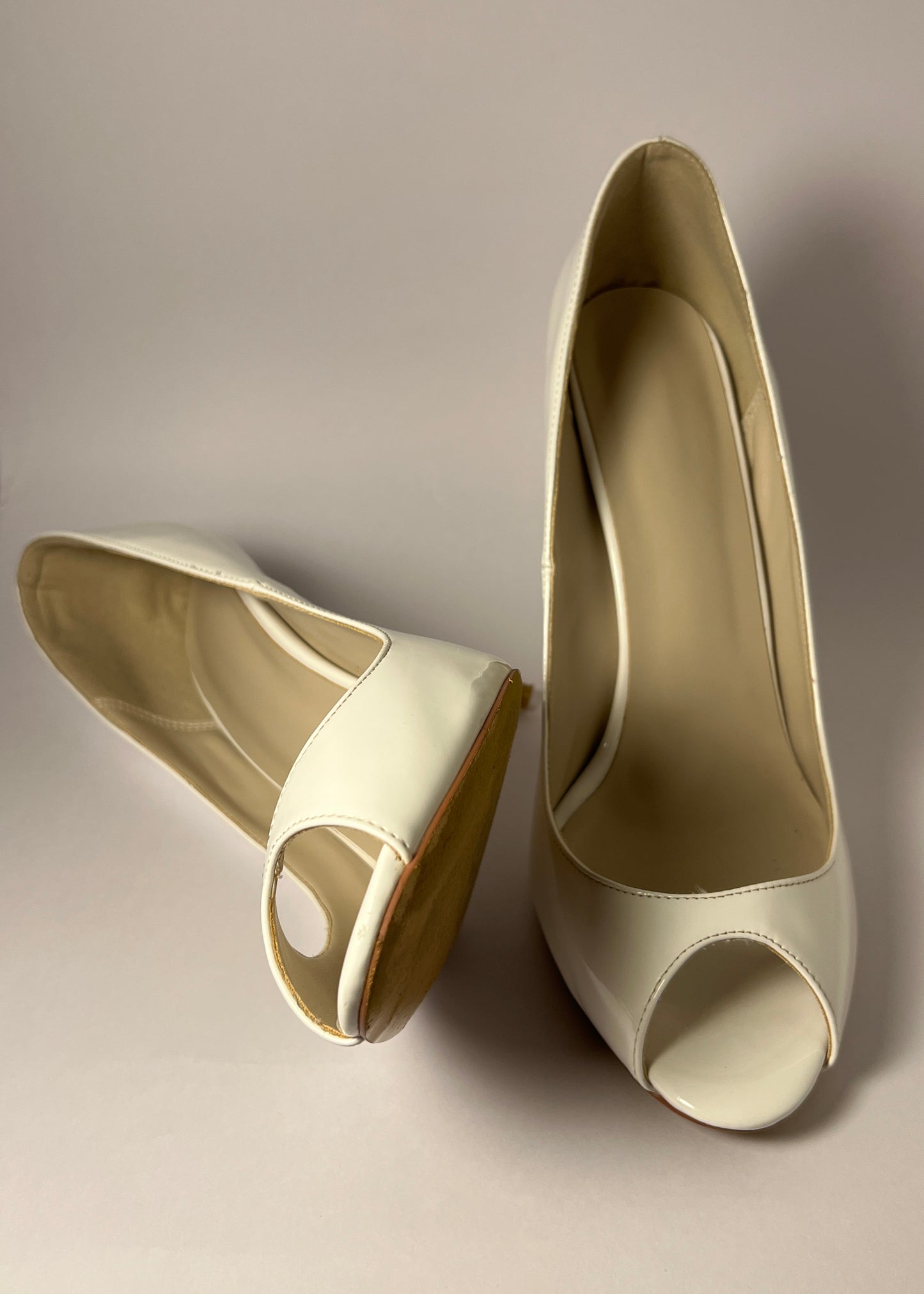 White Patent leather Peeptoe Pumps