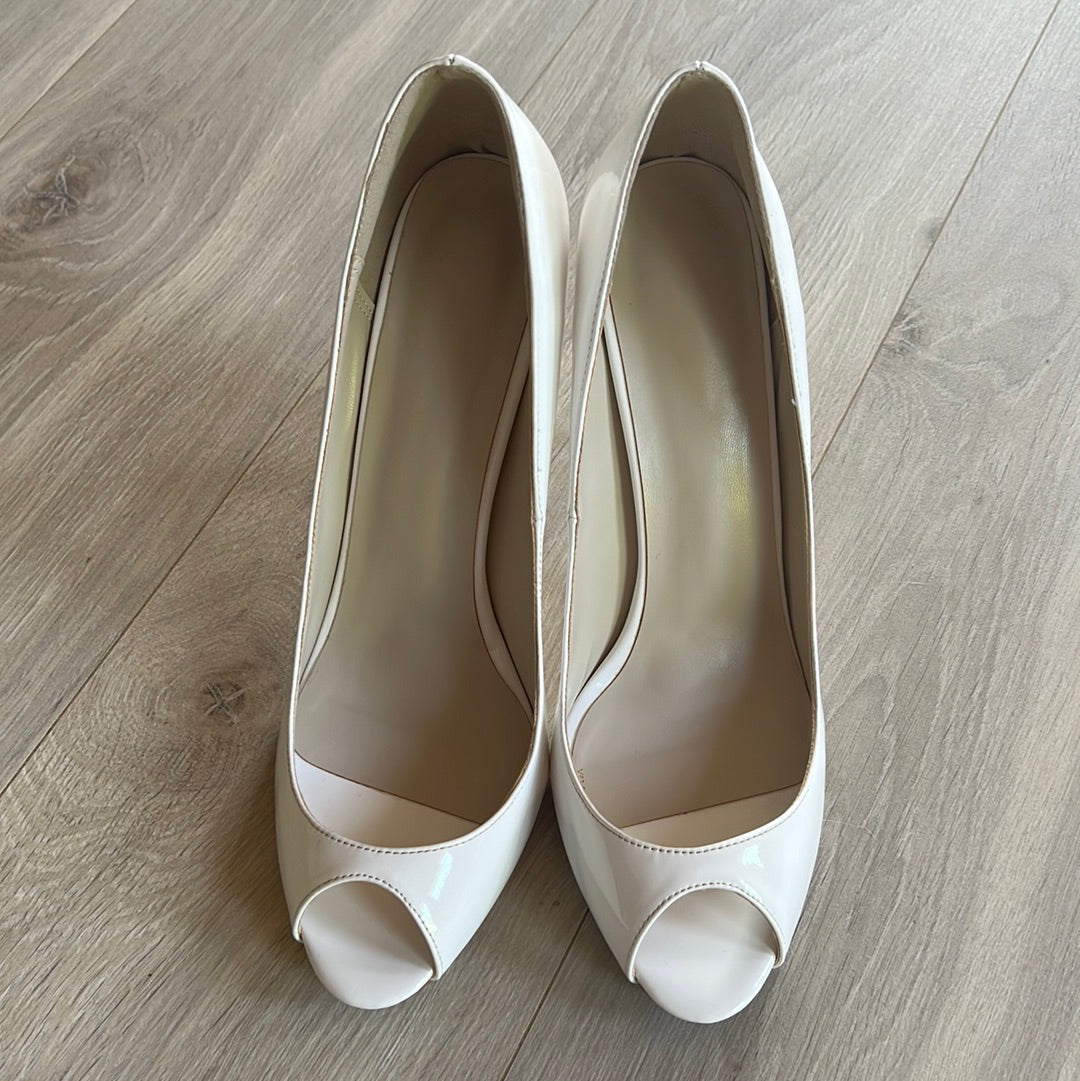 White Patent leather Peeptoe Pumps