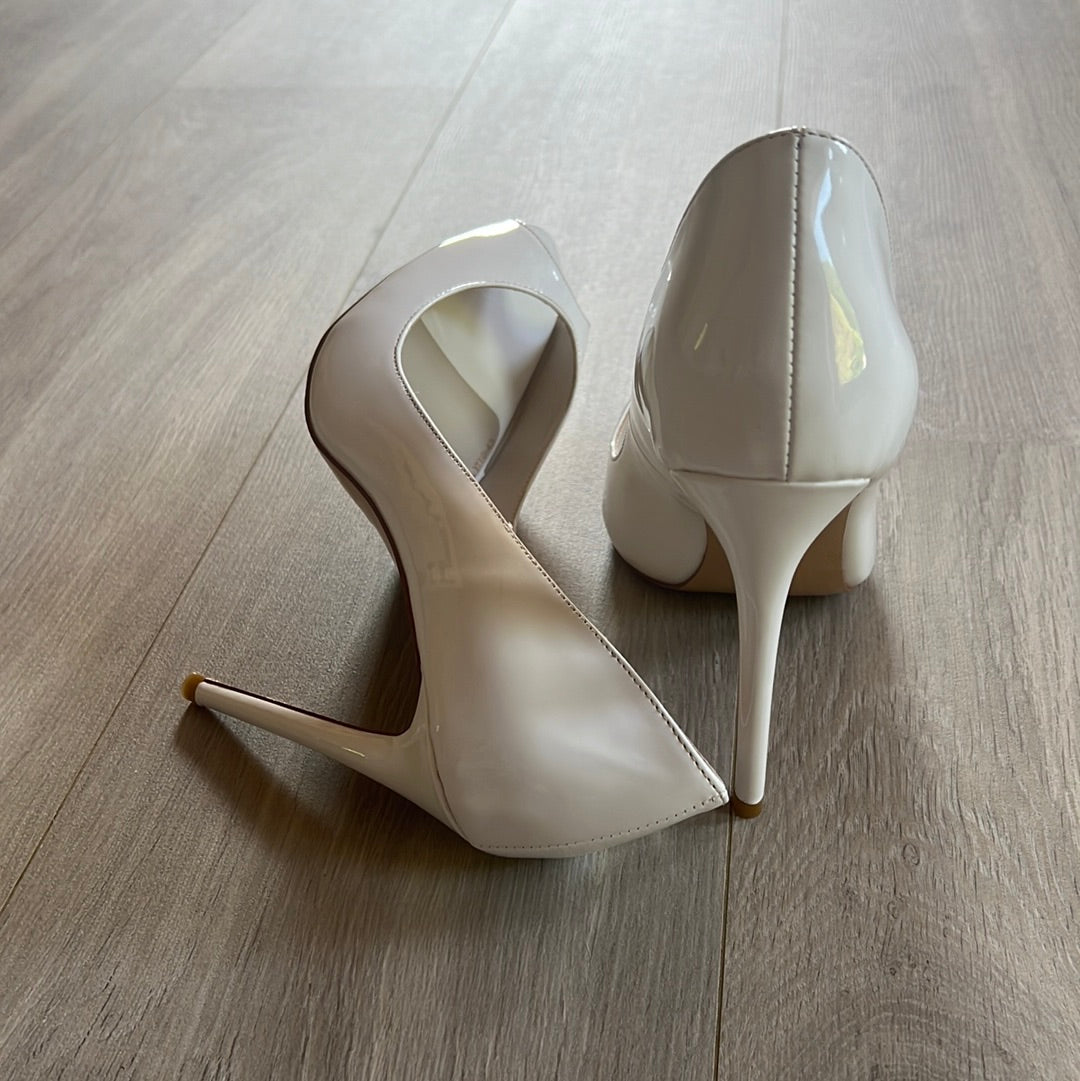 White Patent leather Peeptoe Pumps