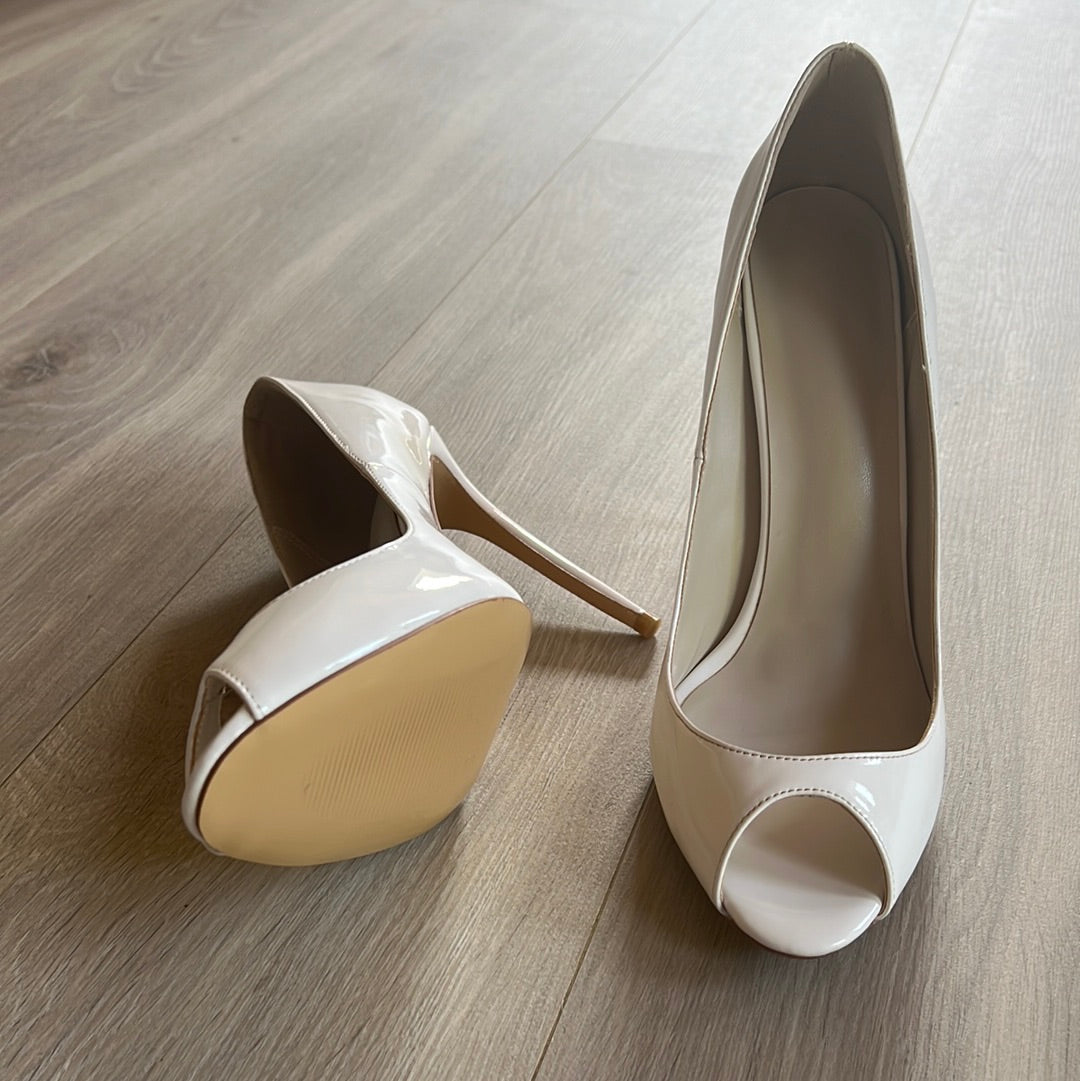 White Patent leather Peeptoe Pumps