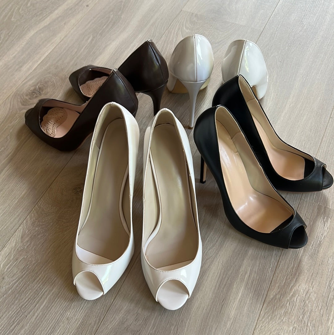 White Patent leather Peeptoe Pumps